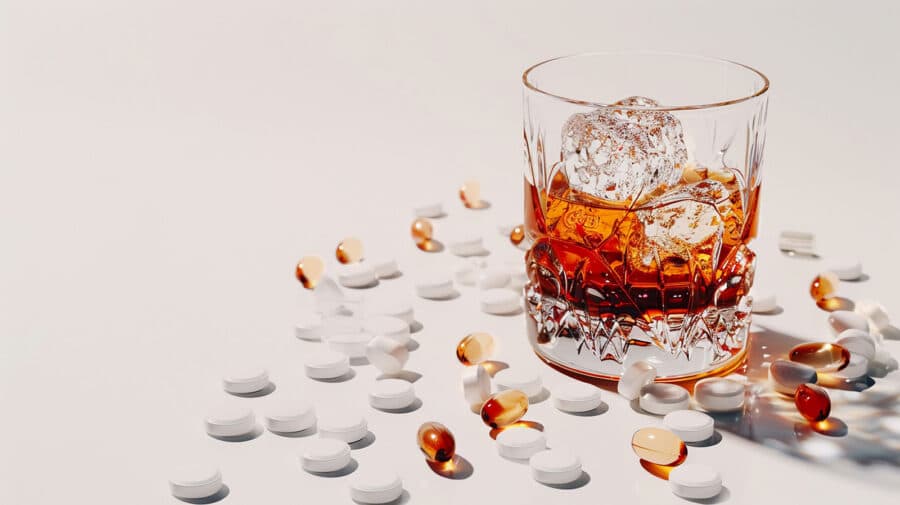 alcohol and white pills